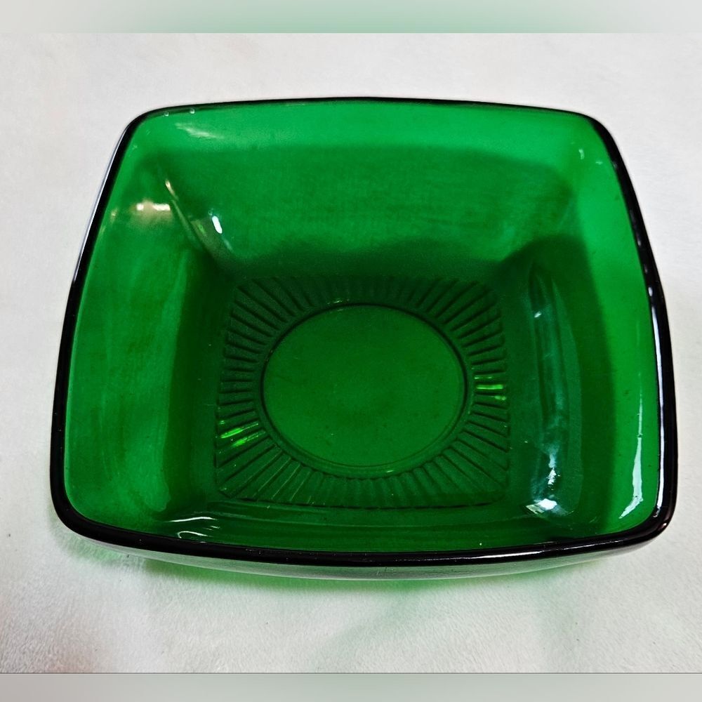 Vintage 1950's Anchor Hocking Charm Forest Green Depression Glass Coupe Soup Bow